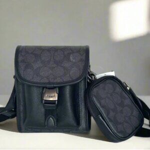 Coach Charter North/South Crossbody Black Signature Canvas Hybrid Pouch C2600